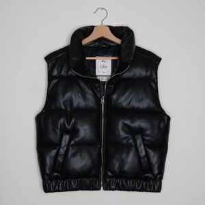 Abercrombie & Fitch Black Vegan Leather Puffer Vest Medium